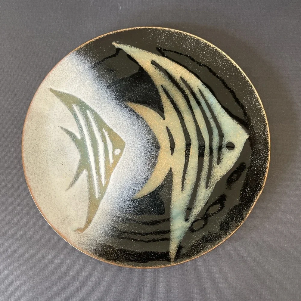 Vitnage MCM Midcentury Modern Enamel on Copper Angelfish Fish Catch All Dish 60s